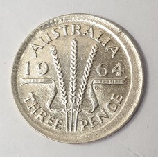 AUSTRALIA 1964 . THREEPENCE . ERROR . OFF CENTRE . MIS-STRIKE
